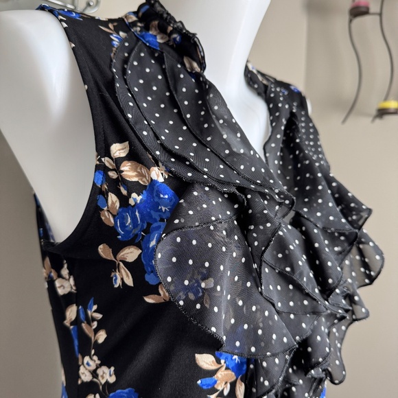 WHBM Sleeveless Black Floral‎ Mini Dress Ruffle Collar Size Medium Whimsigoth - Picture 4 of 13